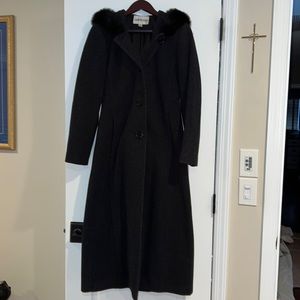 Full length hooded wool coat - 100% wool, black/charcoal coat